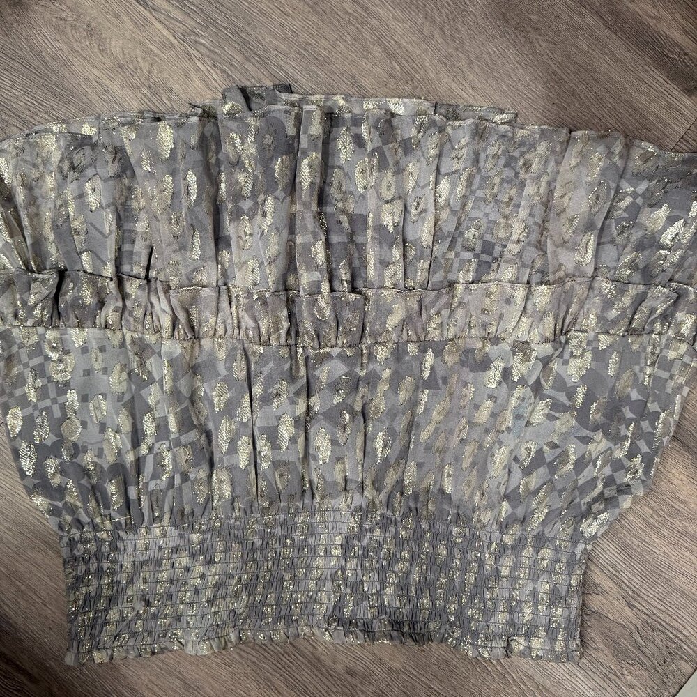Ramy Brook Metallic Smocked Skirt XXL Gold Gray Shimmer Elastic Waist Mini